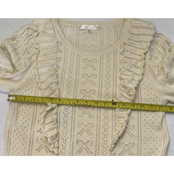 LoveShackFancy Women’s Ancora Ruffle Pointelle Knit Sweater Cream Size M - Picture 7 of 10